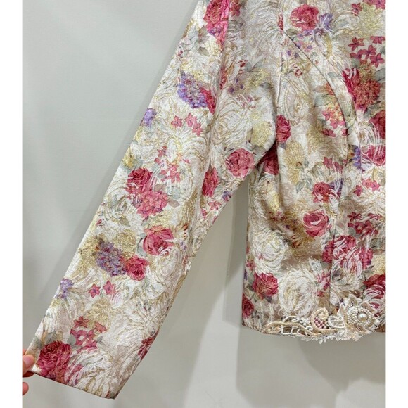 Vintage Talbots Jessica McClintock Floral Lace Jacket 14 Pearl Jacquard Lace 80s - Picture 3 of 13